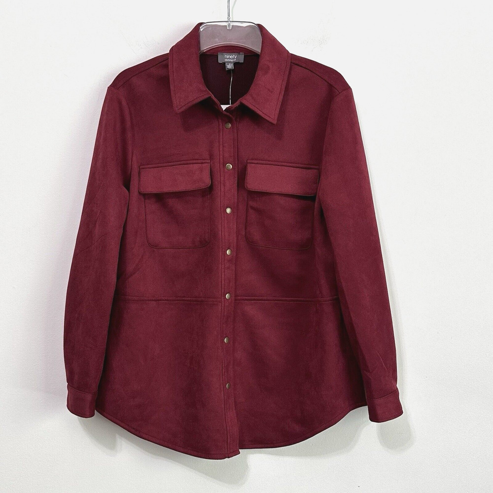 Ninety Clothing Company Snap Front Shirt Wine Small Shacket Soft Pockets NEW
